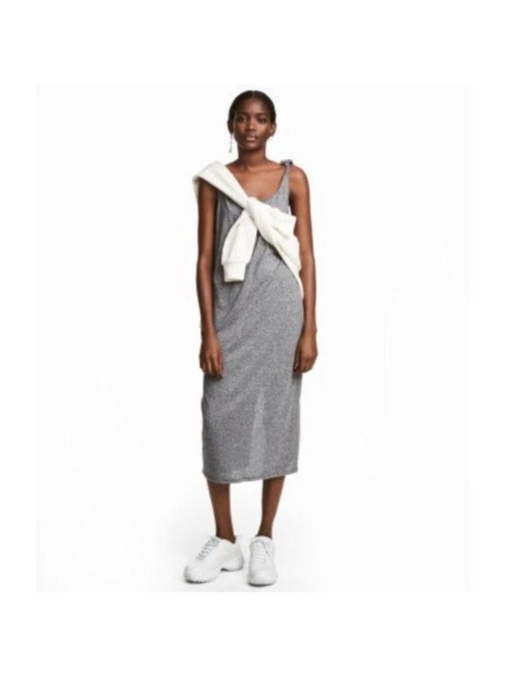 Divided By H&M Grey Jersey Midi Dress With Shoulder Ties